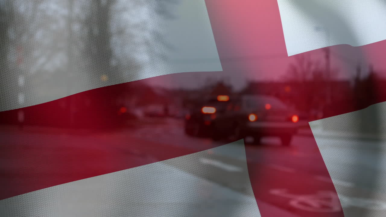 비가 오는 거리에서 운전하는 자동차 위에 애니메이션 잉글랜드 발