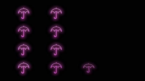 Umbrella-icons-pattern-with-neon-led-light-on-black-gradient