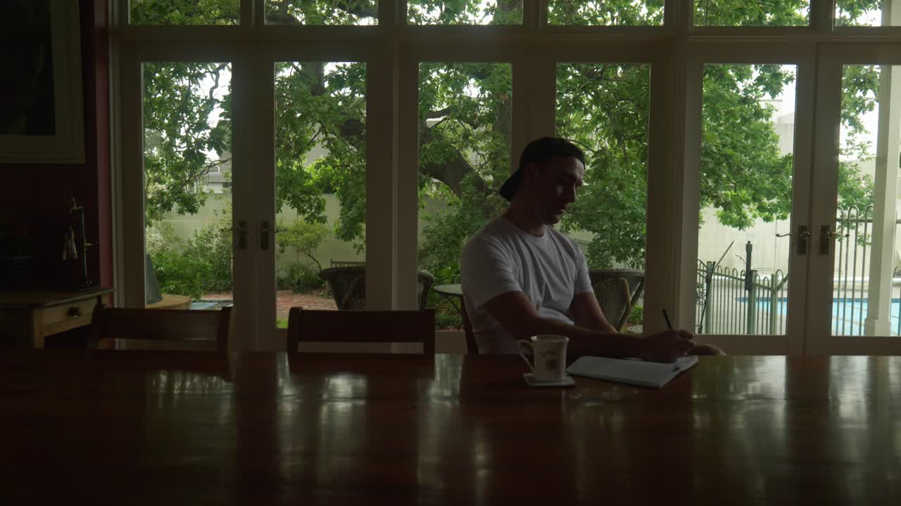 Expressive writing, notebook, wide shot, creativity, inspiration