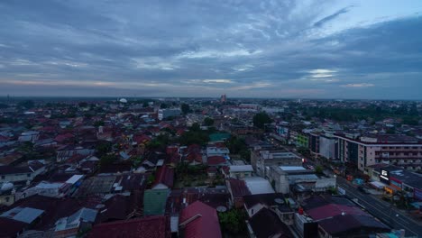 aerial view of a city at dusk or dawn