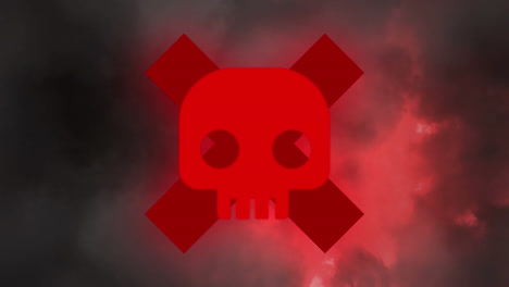 animation of red skull head behind a cross on blackground