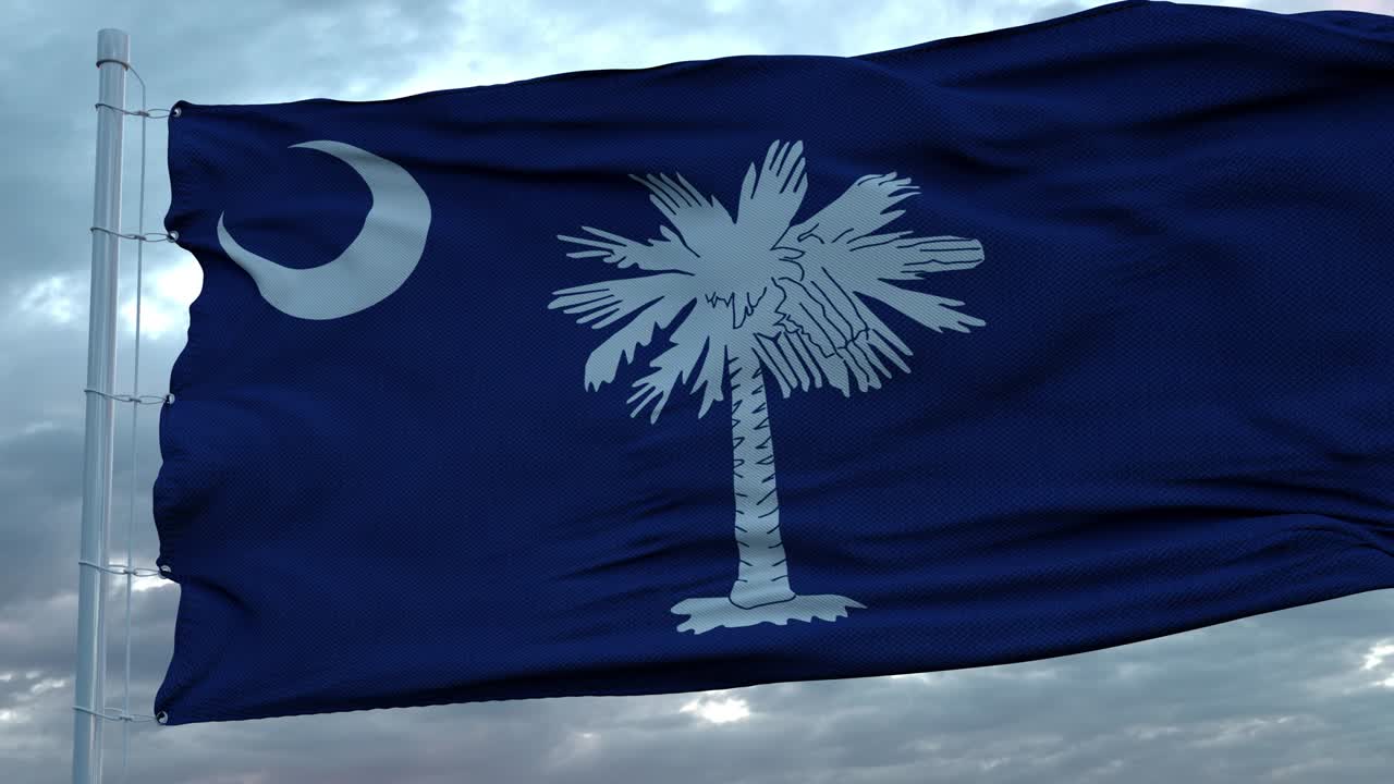 bandera de carolina del sur ondeando en el viento contra profundas nubes hermoso cielo