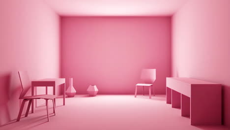 monochromatic pink room with minimalist furniture