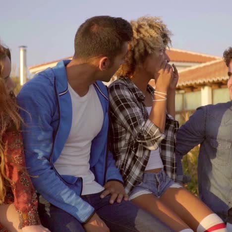 young people on wooden fence