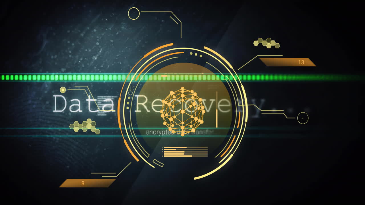 Animation of network of connections over scopes scanning and data recovery text