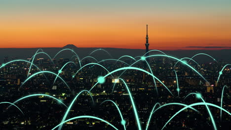 ciudad digital inteligente y globalización abstracto gráfico que muestra la red de conexión