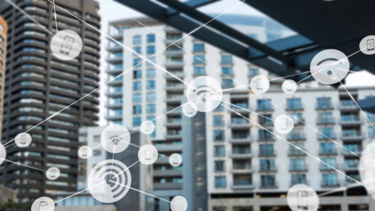 도시 풍경에 대한 연결 네트워크의 애니메이션