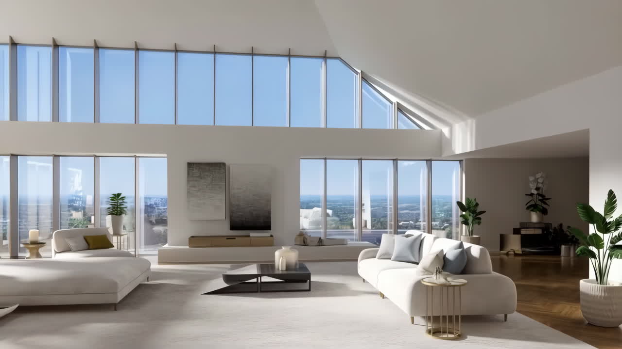 Luxurious Modern Living Room with Panoramic City Views