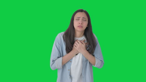 indian girl having a heart attack green screen