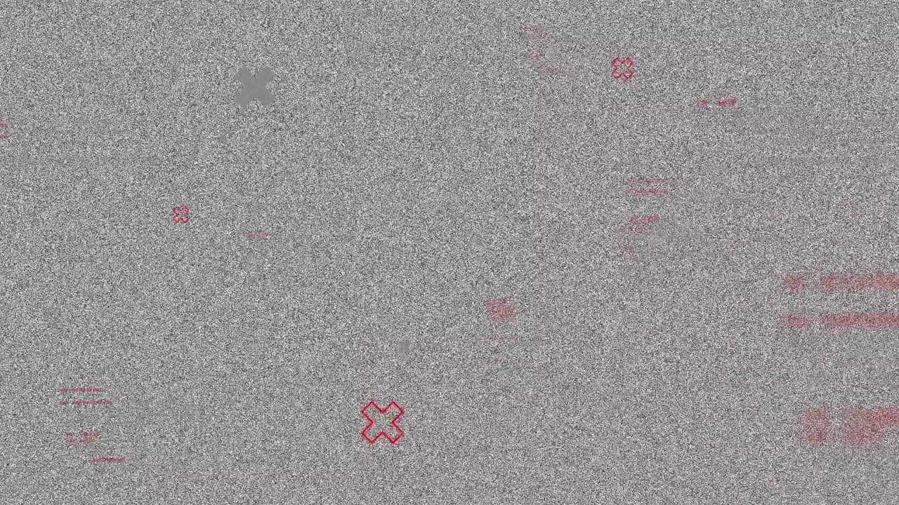 animación de cruces y escritos en la pantalla con glitch