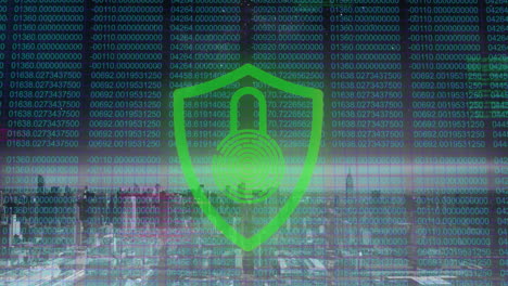 icono de candado de seguridad contra el paisaje urbano