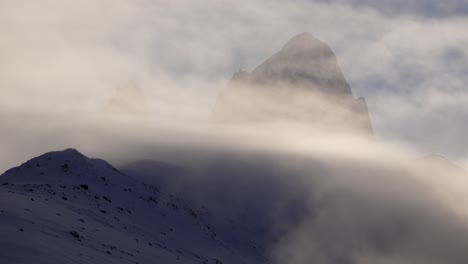 timelapse of cloud-covered fitz roy mountain in the andes, patagonia, near el chalten, argentina