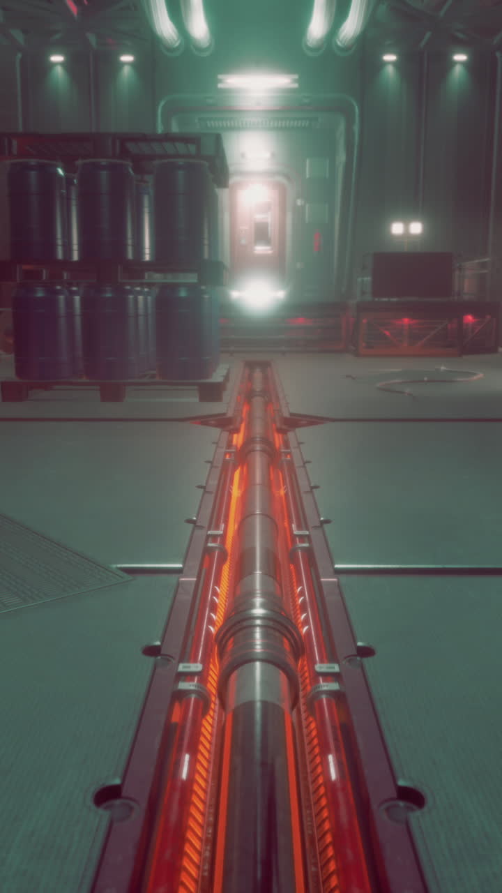 Futuristic Interior with Glowing Pipes