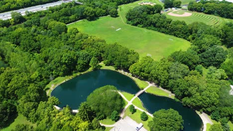 park of roses in clintonville, columbus, ohio, neighborhood, aerial drone