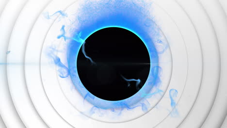 animación de un escáner redondo con espacio de copia y ondas digitales azules contra círculos concéntricos.