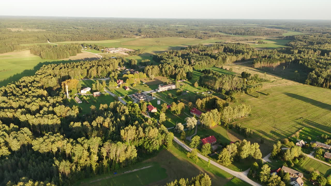 Aerial View of a Peaceful Village in the Lithuanian Countryside