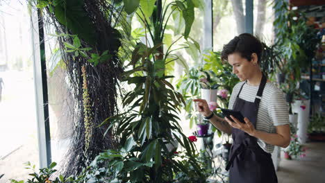 woman florist working in a plant shop
