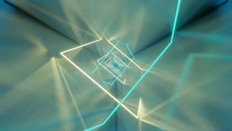 3d 렌더링: 플루오레센트 자외선으로 퓨처리스틱한 배경, 빛나는 네온 라인과 함께 원활한 루프 애니메이션, 무한한 터널 안에서 앞으로 나아가는 현대적인 다채로운 조명