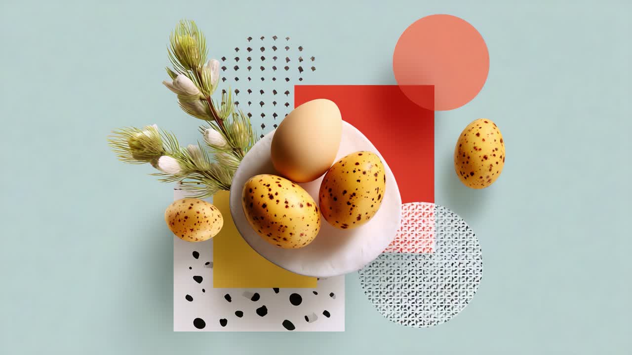 Easter Still Life with Eggs and Geometric Shapes