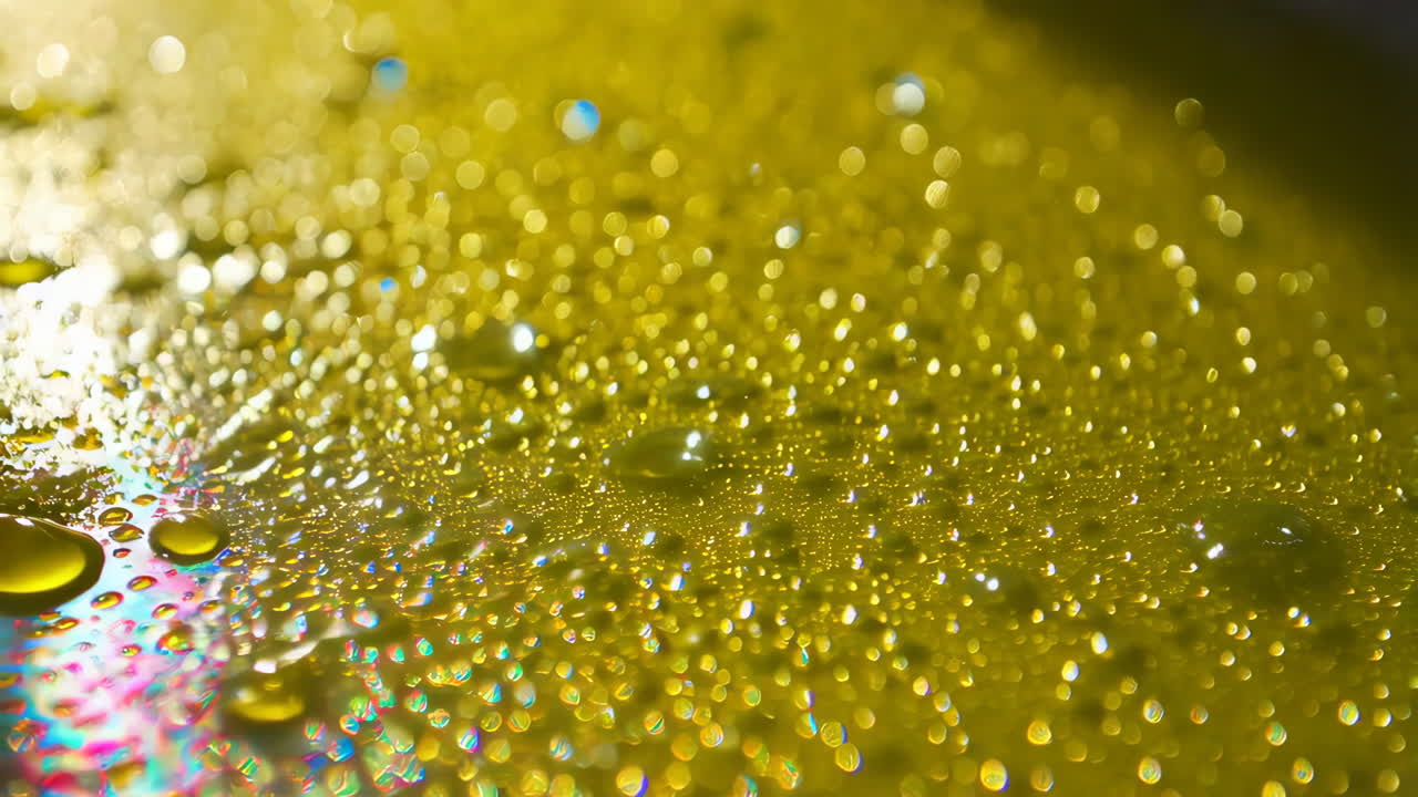 노란색 표면에 물방울이 떨어집니다.