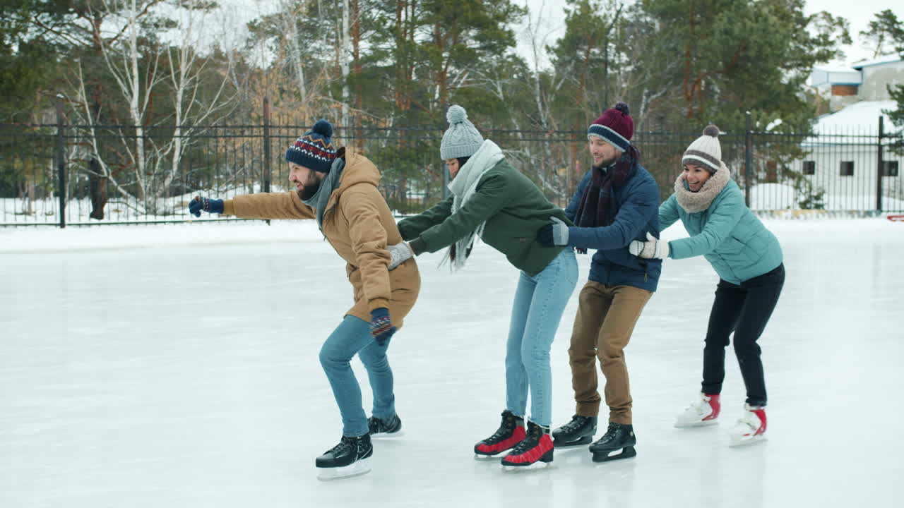 Friends Ice Skating in Winter