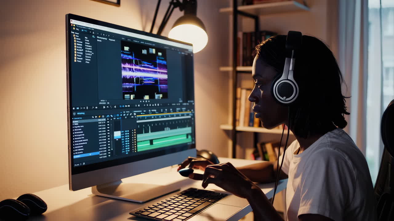 persona que trabaja en software de edición de video