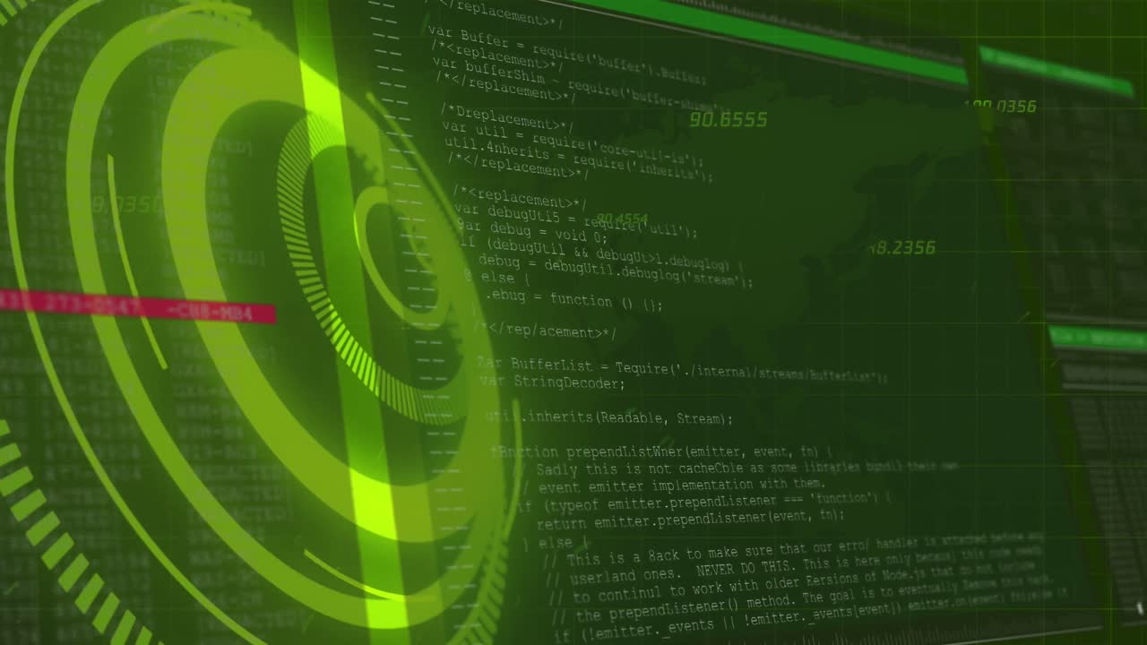 Animation of processing circle over data processing on green background