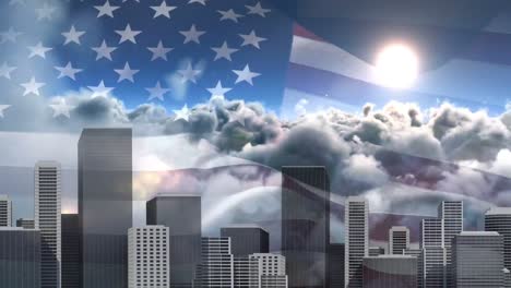 digital animation of american flag swaying in the wind against clouds 4k