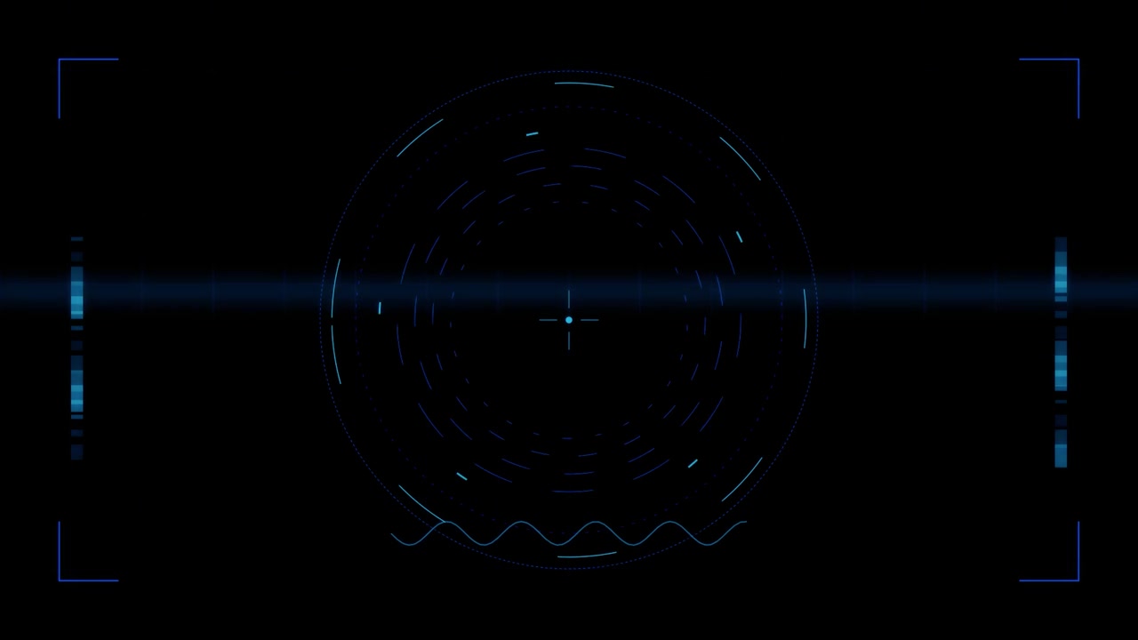 Futuristic Digital HUD Interface with Rotating Circular Data Elements