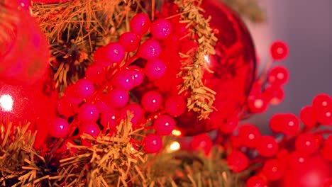 static close up of christmas tree decoration while lights shine