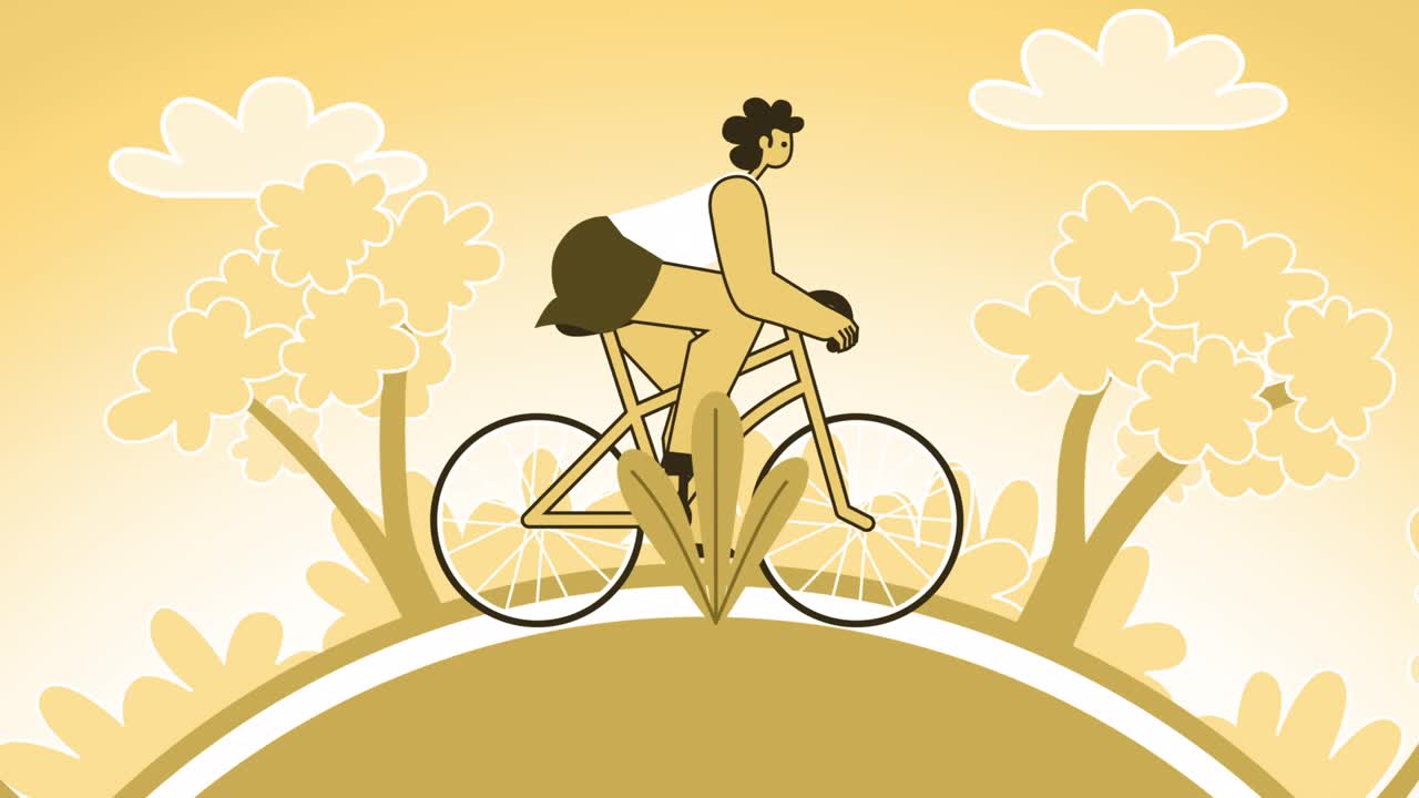 Yellow Style Woman Flat Character Outdoor Bike Riding. Isolated Loop Animation
