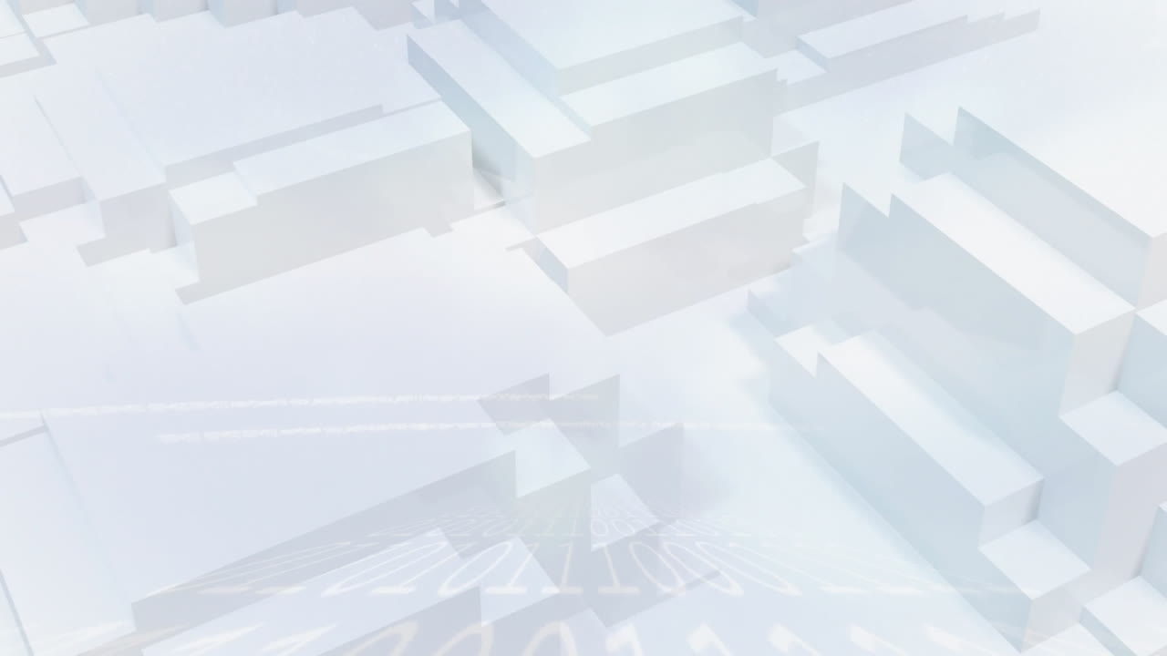 Animation of data processing over white shapes moving