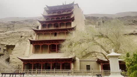 the mogao caves, thousand buddha grottoes in dunhuang, an oasis located on the silk road, in gansu province, china
