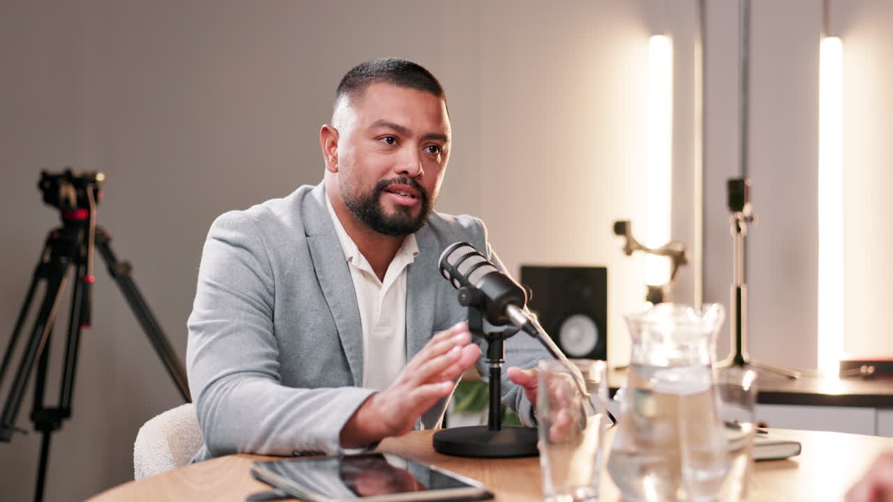 Podcast recording with a man in the studio