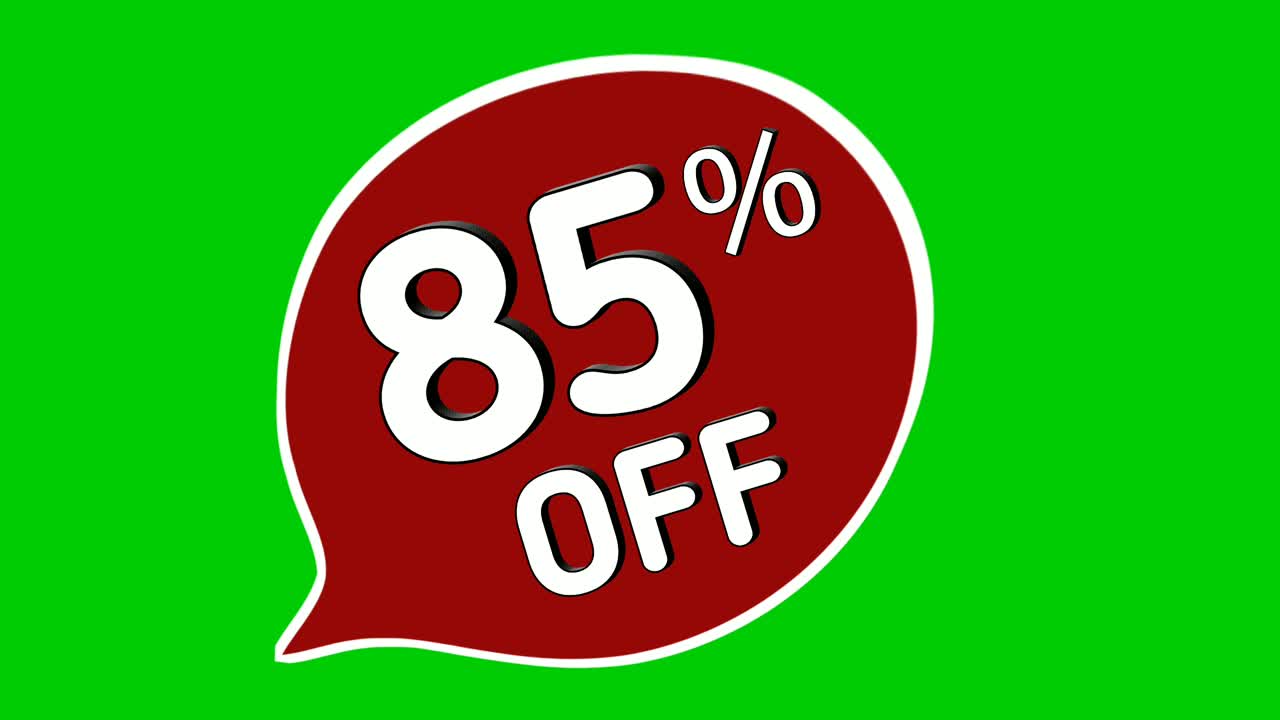 Motion graphics con adesivi di sconto dell'85%.