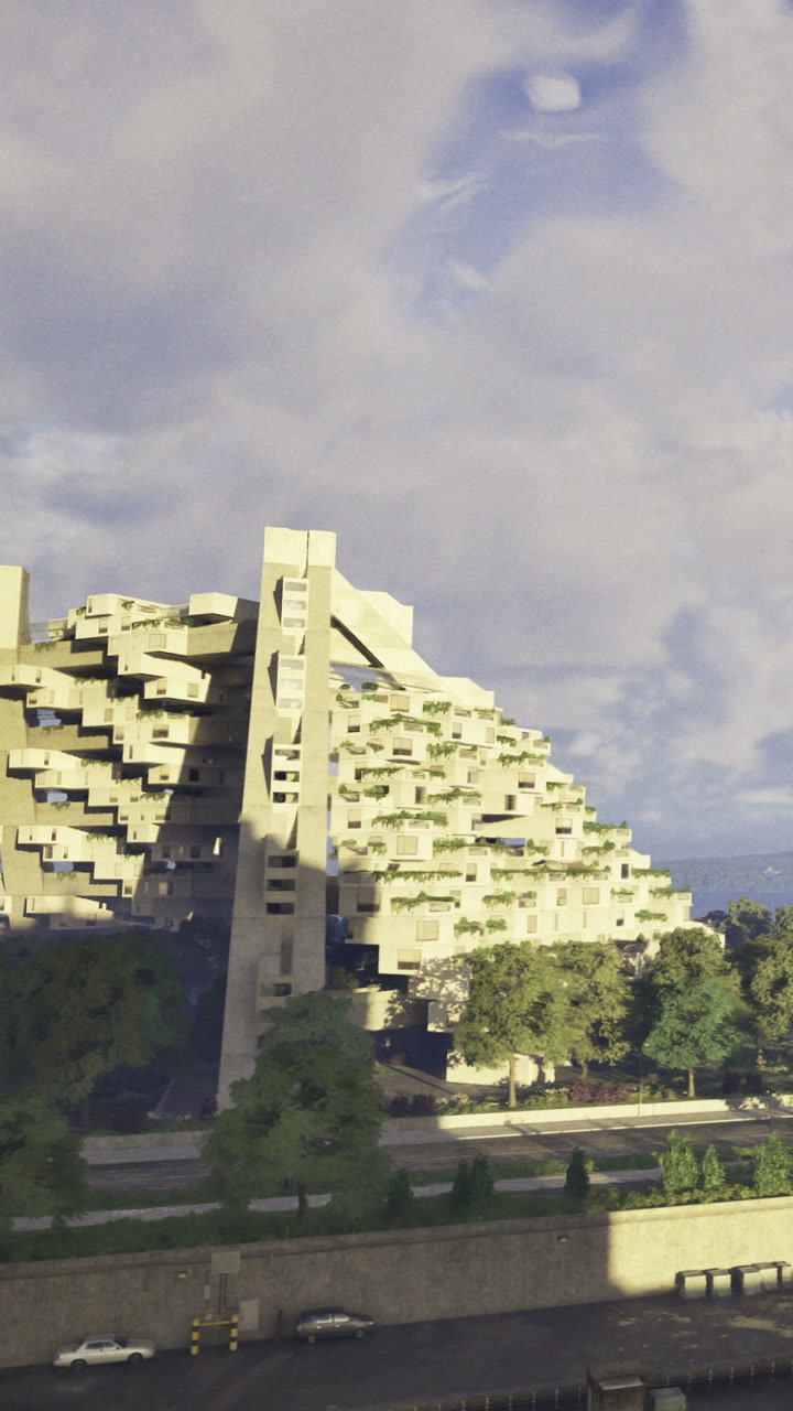 Modern architecture design in urban landscape with unique structure details