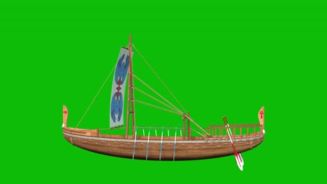 Modelo-3d-De-Barco-Egipcio-Antiguo-Que-Gira-360-Grados-En-Animación-3d-De-Pantalla-Verde