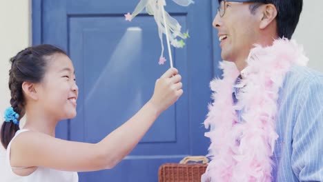 father and daughter in fairy costume 4k