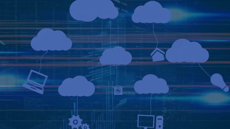 Animation of clouds with icons over data processing