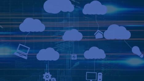 animation of clouds with icons over data processing