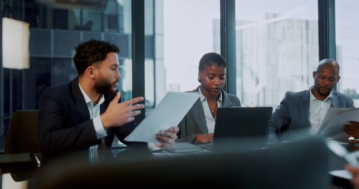 Diverse Business Team Collaborating in a Modern Office Meeting