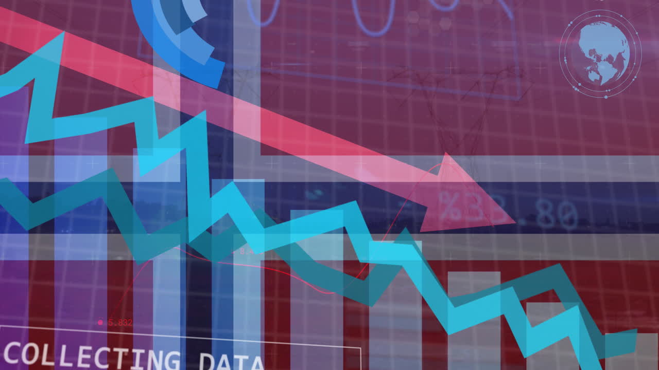 animación de las estadísticas y el procesamiento de datos sobre la bandera de noruega