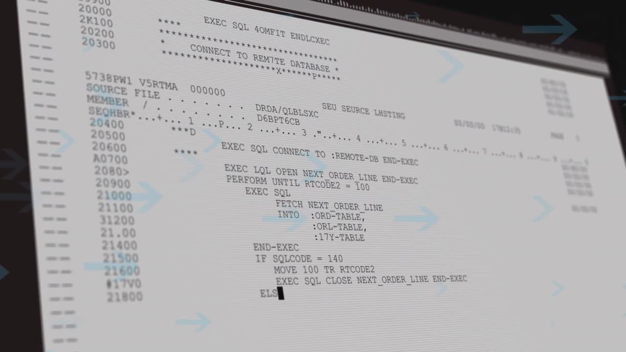 Animation of multiple arrows over data processing on computer screen
