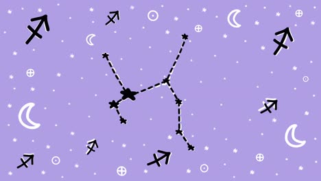 hand drawn stop motion animation of sagittarius zodiac sign symbol and constellation