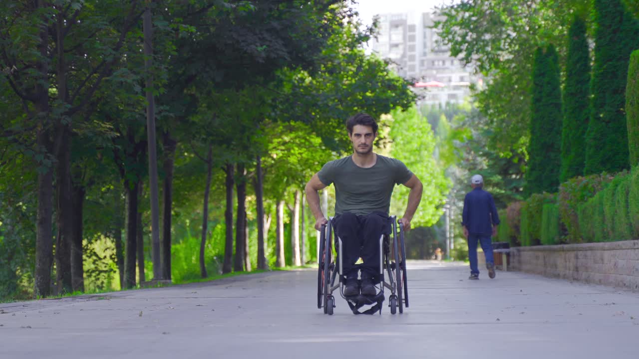 Disabled Man Rolling Away.