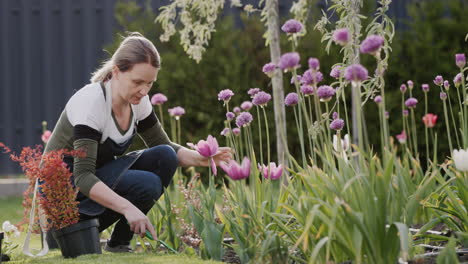 Middle-aged-woman-working-in-her-backyard-in-her-garden