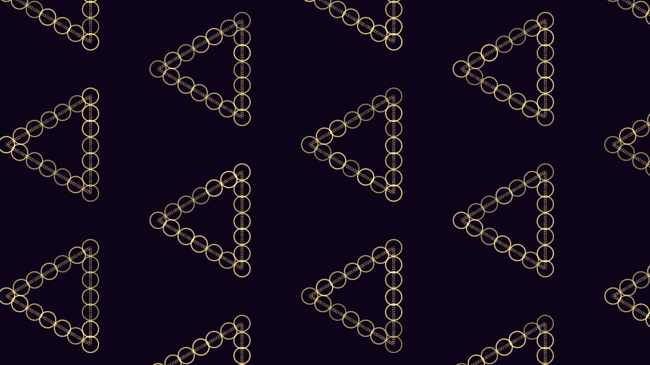 무지개 네온 링과 선이 있는 미래형 삼각형 패턴