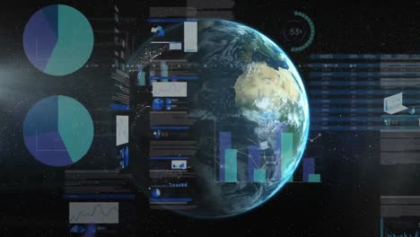 Animation-of-infographic-interface-over-rotating-globe-against-space