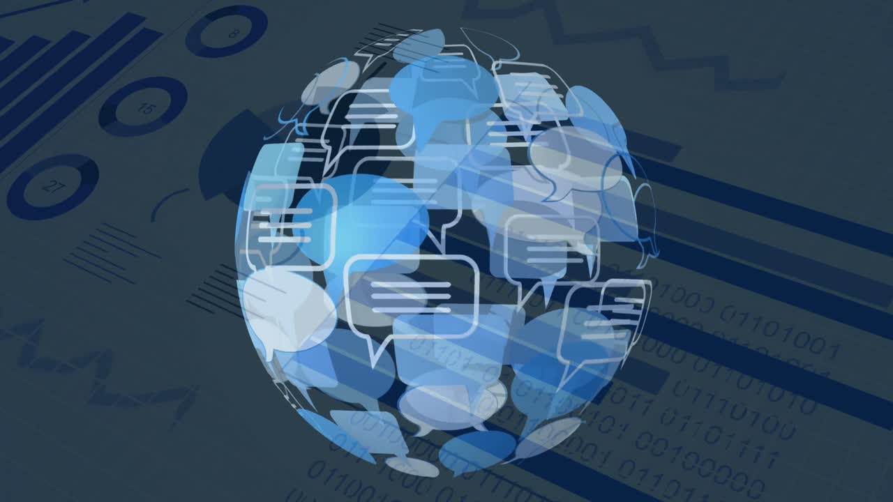 Animation of ai text and icon, data processing over globe