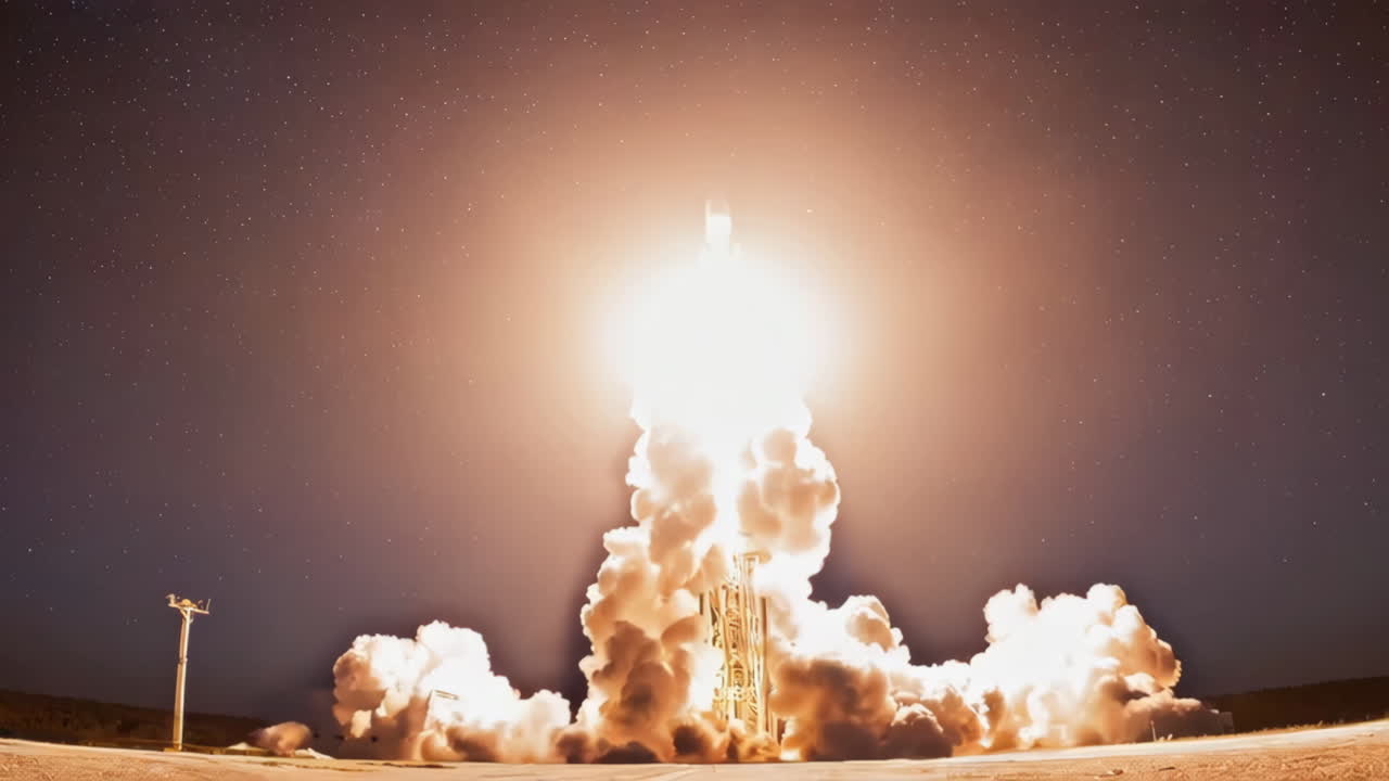 lanzamiento de cohete en el cielo nocturno